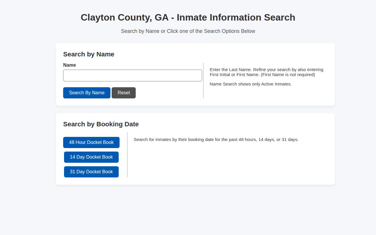 Clayton County Jail active inmate roster search gateway