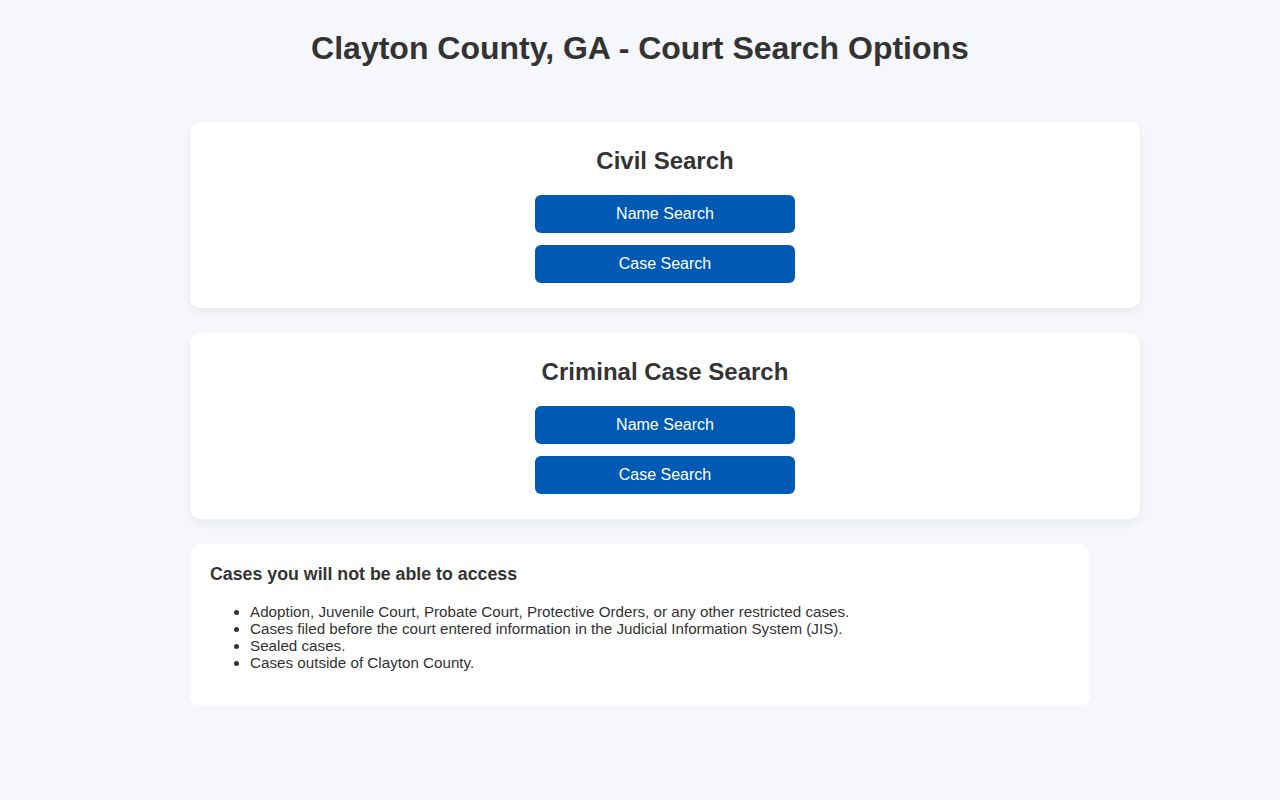 Clayton County criminal case search gateway for court disposition records