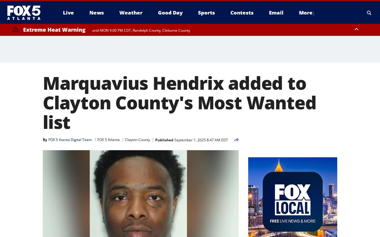 FOX 5 report documenting a Clayton County Sheriff's wanted announcement