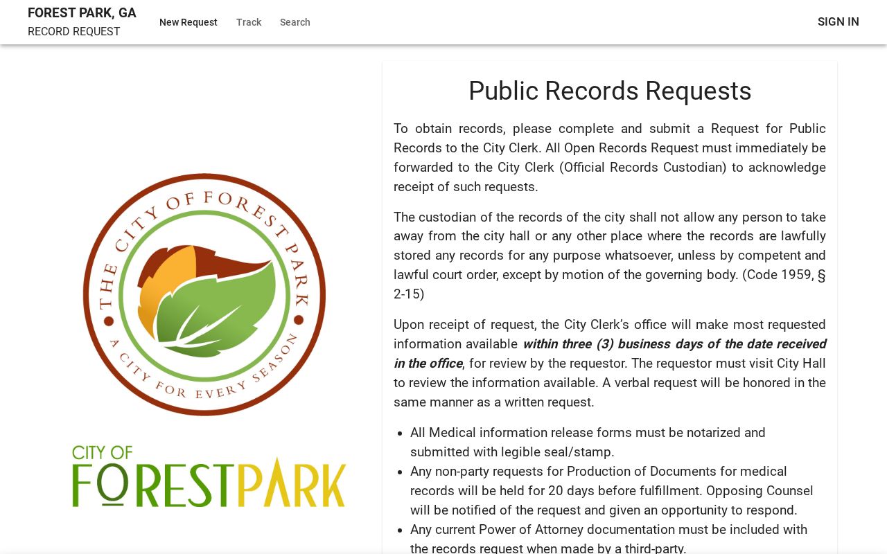 Forest Park Police JustFOIA records request interface