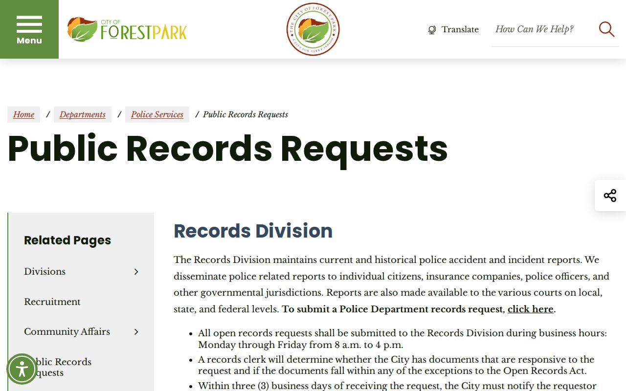 Forest Park Police public records request policy