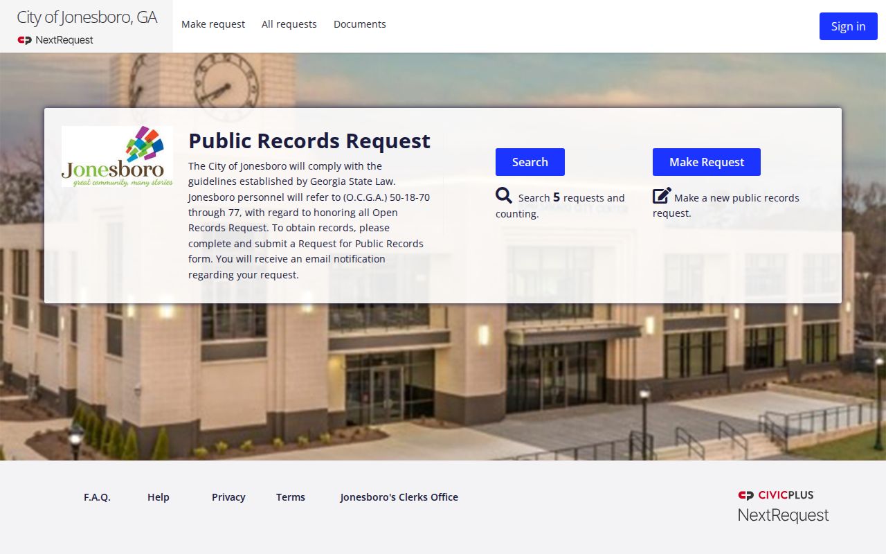 Jonesboro city NextRequest public records interface