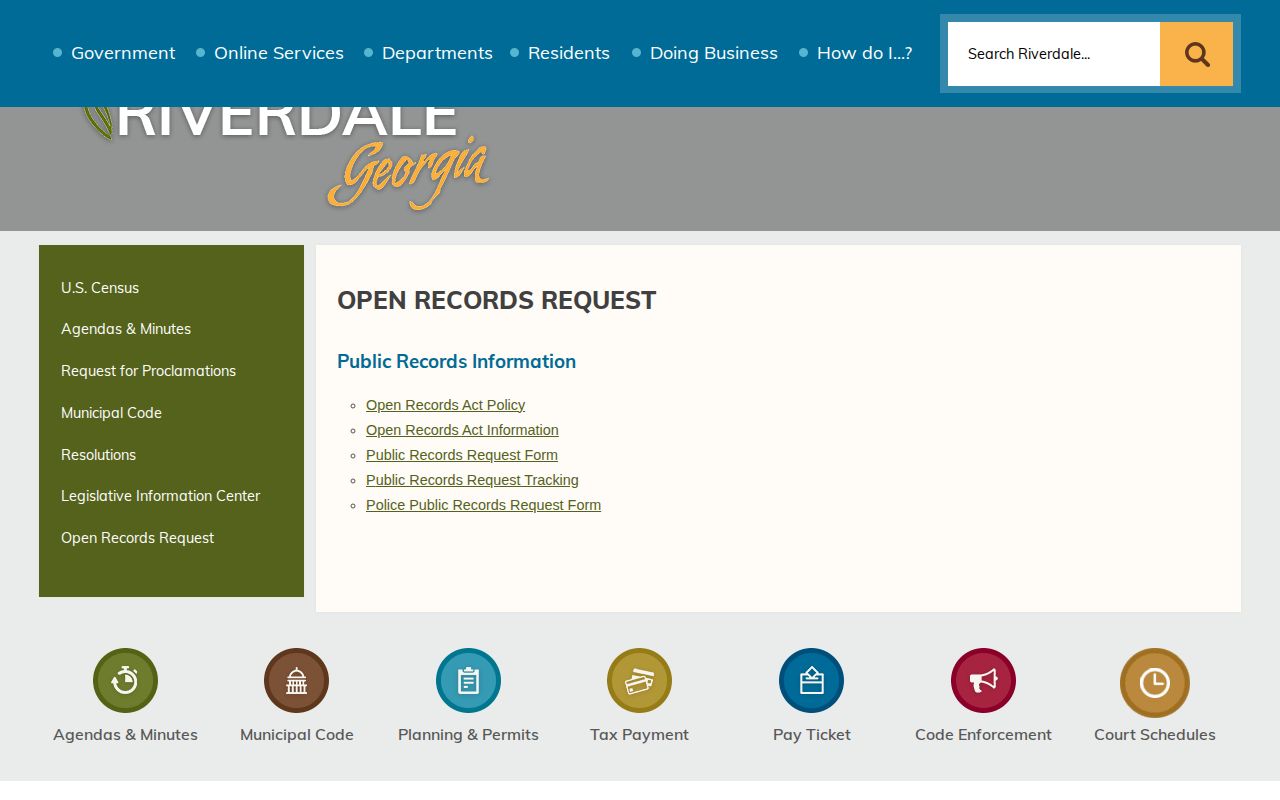 Riverdale Georgia open records request hub