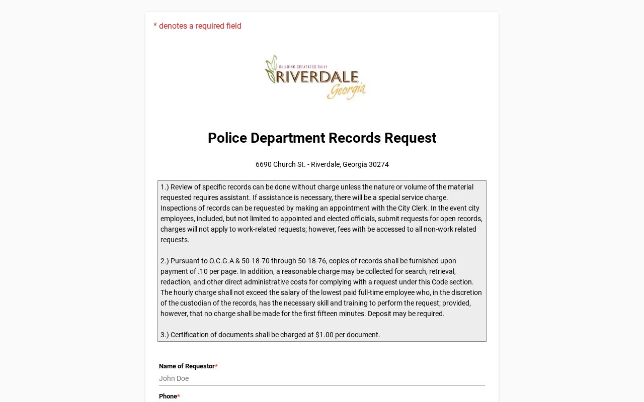 Riverdale Police specific public records request form
